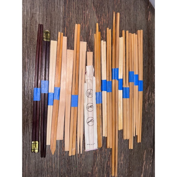 Other - Mixed Lot Wooden Bamboo Chopsticks Various Styles Natural Wood Reusable 15 Pairs